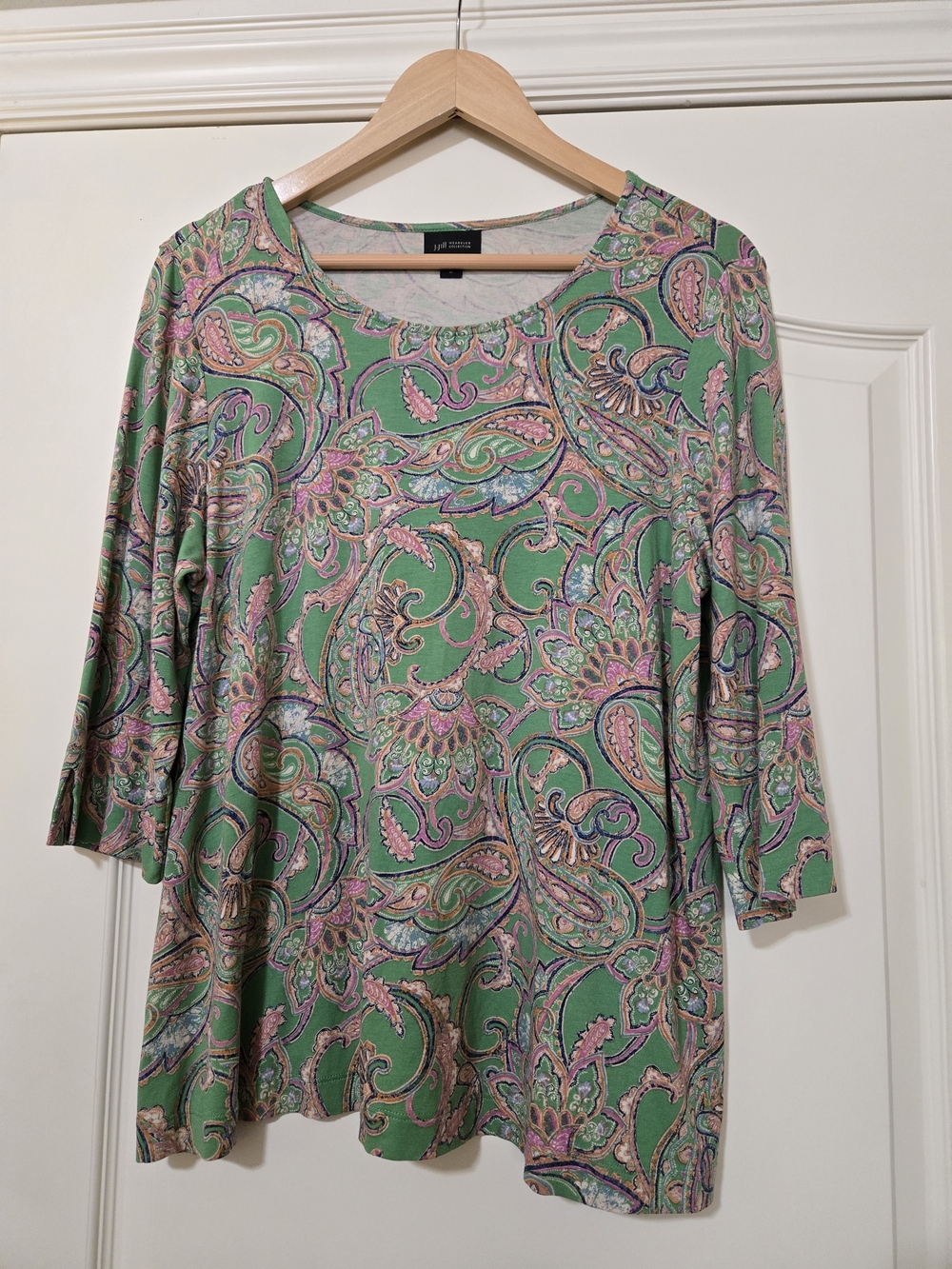 J. Jill Wearever Collection Green Paisley Scoop-Neck Long Sleeve Top Soft